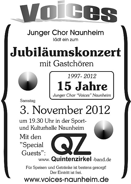 Plakat Jubiläum 15 Jahre Junger Chor Voices Naunheim